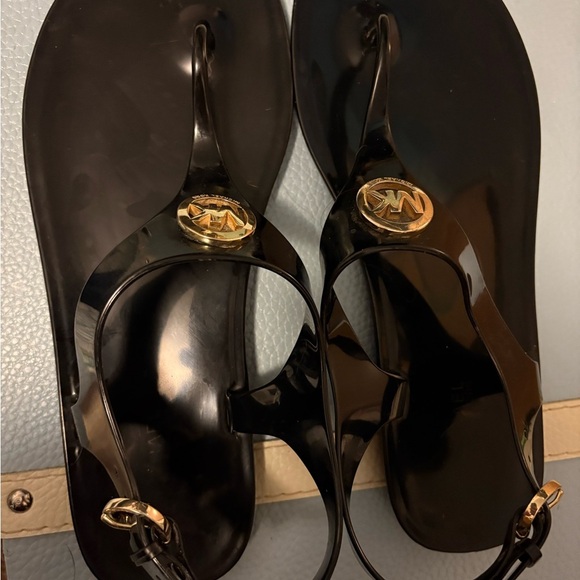Michael Kors Black Sandals with Gold Emblem - Picture 2 of 9